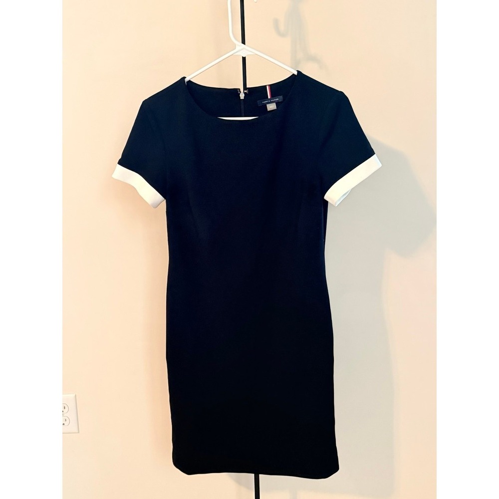 Tommy Hilfiger Size 2 Black Women's Dress w/ White Strips & Silver Button Accent